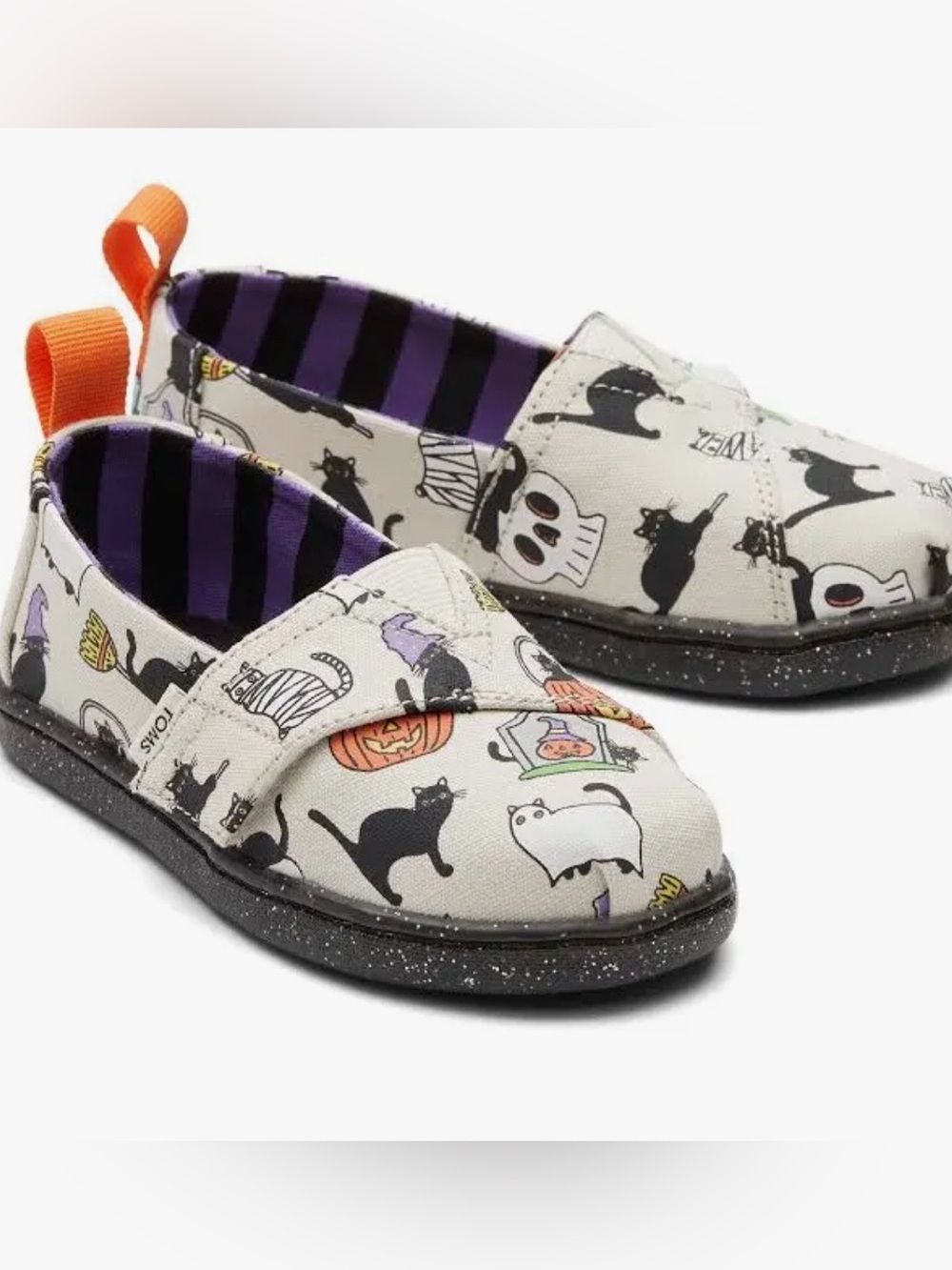 Toms Tiny Alpargata Halloween Cats Slip-On Espadrille Natural Glow In The Dark